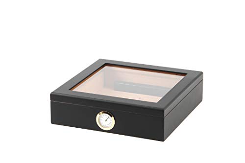 BigSmoke Humidor per Sigari – Cofanetto con Umidificatore, Rivestimento Interno in Cedro Spagnolo, Divisorio, Igrometro Magnetico in Ottone e Coperchio di Vetro – Accessori Porta Sigari da 30 – Nero
