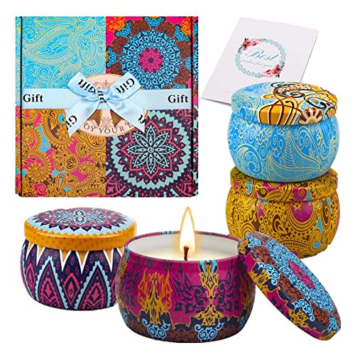 GUIFIER Set Regalo Candele Profumate,Candele Aromaterapia 4,4oz,Set Candele Profumate Cera di Soia Perfetti per Bagno, Yoga, Anniversario,Natale Decorazione(Limone, fico, Lavanda, Primaverili)