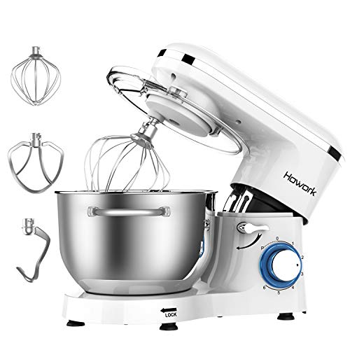Impastatrice HOWORK, 1500W Impastatrice Planetaria, Robot da cucina grandi 6 velocità con ciotola in acciaio inossidabile da 6,2 litri, impastatrice da cucina (6,2 litri, bianco)