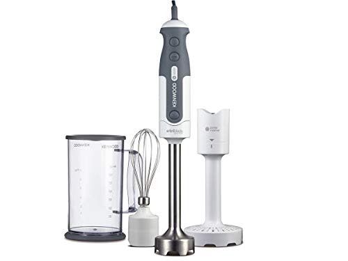 Kenwood HDP300WH – Frullatore a immersione con 3 lame, in plastica, colore: Bianco/Grigio 7,3 x 7,3 x 42 cm bianco/grigio
