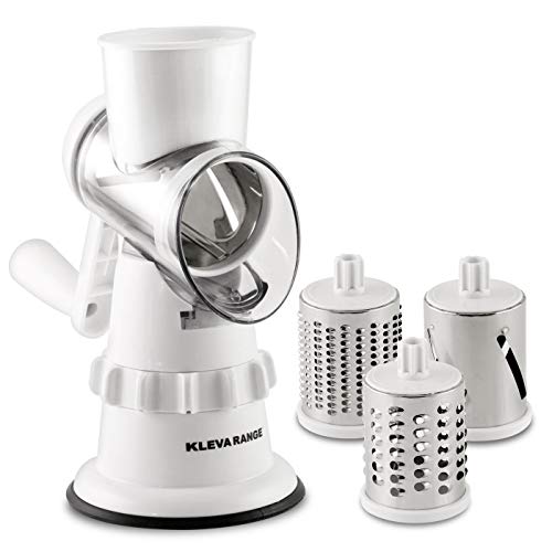 Kleva Sumo Slicer – Affettatrice manuale con 3 lame in acciaio inox, base dotata di ventosa e pulsante di sicurezza, colore: bianco