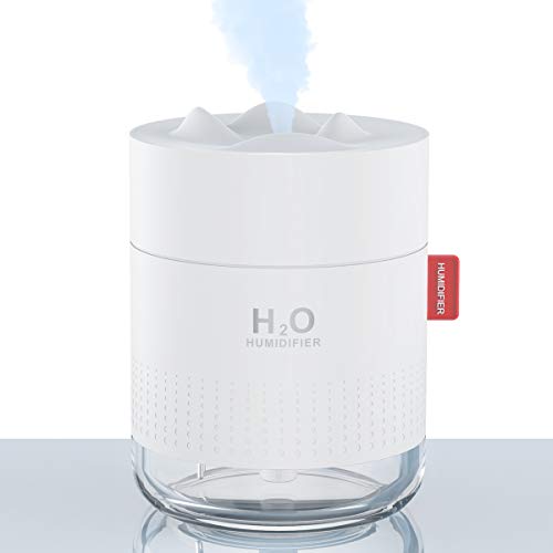Umidificatore Mini USB Air portatile, 500 ml, a ultrasuoni, ultra silenzioso, piccolo diffusore, spegnimento automatico, fino a 12 – 18 ore di funzionamento continuo per casa, yoga, ufficio