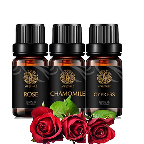 Aromaterapia Camomilla Olio Essenziale Set per diffusore, 3X10ml 100% Pure Rose olio Essential Kit per umidificatore-camomilla, rosa, cipresso Olio Essenziale Set, Aromaterapia Cypress Oli Kit