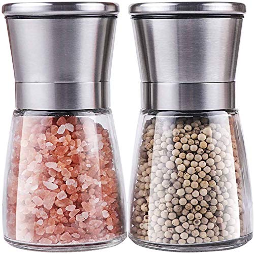 FMU – Macinasale e pepe, set da 2 pezzi, con meccanismo regolabile in ceramica, macina sale e pepe in acciaio inox di alta qualità, adatto anche come macinino peperoncino