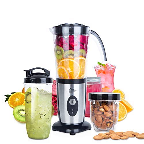 Frullatore per smoothie Maker, marmellata, tritatutto, succhi di frutta, carne, tritatutto, impulso elettrico, in acciaio inox, con bottiglia sportiva da 600 ml, per casa, ufficio, campeggio