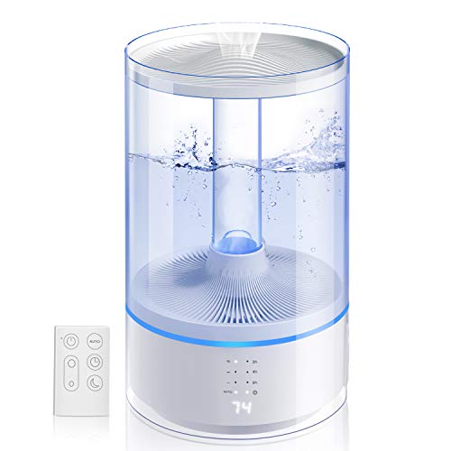 Gocheer Umidificatore Ambiente Bambini 6L, Purificatore d’Aria, Display LED, Aromaterapia con Nebbia Fredda, Modalità di Umidità Costante, Timer, Purificatore d’Acqua Incorporato, Telecomando