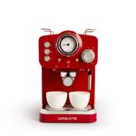 IKOHS THERA RETRO – Macchina del Caffè Express per caffè espresso e cappuccino, 1100 W, 15 bar, vaporizzatore regolabile, capacità 1,25 l, caffè macinato e monodose, con doppia uscita (Rosso)