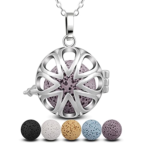 INFUSEU aromaterapia Olio Essenziale diffusore Collana Medaglione Pendente Gabbia Collana Medaglione con Pietra lavica 5 colorato e Catena 24″
