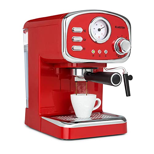 KLARSTEIN Espressionata Gusto – Macchina del Caffè, 1100 Watt, Pressione: 15 Bar, Vol Serbatoio: 1 L, Griglia di Gocciolamento in Acciaio Inox Rimovibile, Vaschetta Adatta a Lavastoviglie, Rosso