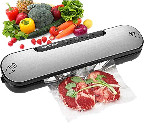 KotiCidsin Macchina Sottovuoto per Alimenti, Sigillatore Sottovuoto Automatica per Alimenti Freschi Sia Secchi Che Umidi, Sottovuoto Macchina con 10PCS Sacchetti Sottovuoto