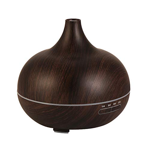 Langguth Diffusore di aromi, 300 ml, aromaterapia a ultrasuoni, oli essenziali, nebbia fredda, umidificatore, 7 modalità LED che cambiano colore (effetto legno scuro)