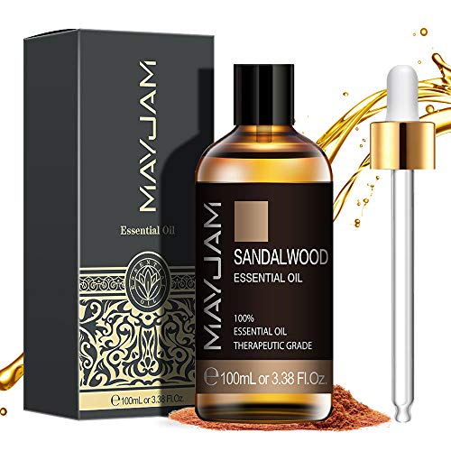 MAYJAM Olio Essenziale di Sandalo 100 ml Oli Essenziali Naturali Puri al 100% Olio Essenziale per Aromaterapia di Grado Terapeutico, Oli Profumati per Diffusore, Umidificatore, Relax, Sonno