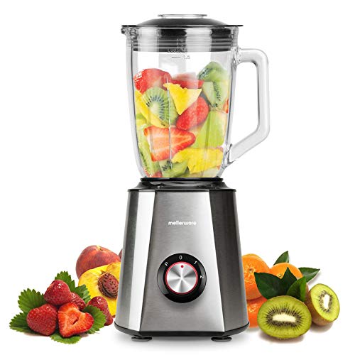 Mellerware – Frullatore a bicchiere da 1300 W. Brocca in vetro da 1,5L, 2 velocità + TURBO. Rompighiaccio. Acciaio inossidabile (Mixy)