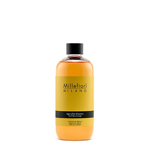 Millefiori Milano Ricarica per Diffusore di Aromi per Ambiente, Fragranza, Legni e Fiori D’arancio, 500 ml