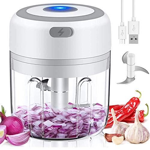 Mini Robot da cucina,Tritatutto elettrico con ricarica USB, Tritatutto da cucina elettrico con 3 lame affilate Macchina,Mixer Cucina per alimenti per bambini/Cipolle/Frutta (250ML)