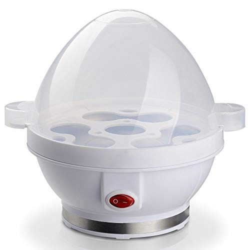 MovilCom® – Cuociuova Elettrico | Bollitore per Uova Elettrico con capacità per 1-7 Uova | Moderno | 350 W | Senza BPA | Bianco