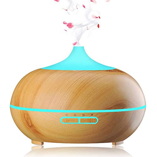Phiraggit Diffusore di aromi, diffusore da 550ml Umidificatore per aromaterapia Nebulizzatore ad ultrasuoni Umidificatore da camera, 7 colori LED per camera, ufficio, yoga (Marrone chiaro)