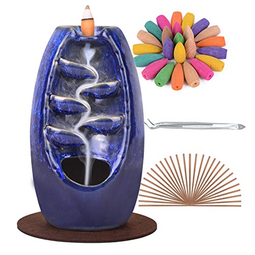SPACEKEEPER Bruciatore di incenso di riflusso, Ornamento in Ceramica per Aromaterapia Decorazioni per la casa con 120 Coni di incenso + 30 Bastoncini di incenso,Marina Militare