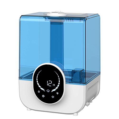 Umidificatore Ambiente Ultrasuoni 5L, Umidificatore Silenzioso Nebbia Fredda Regolabile, con Scatola Aroma, Ugello Rotanti a 360°, Timer, Display LED per Casa, Ufficio