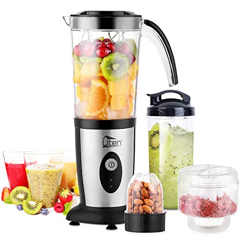 Uten Frullatore Smoothie, 5-in-1 Mini Blender, Juicer per Frullato, Fucco di Frutta e Verdura, Frullatore Portatile per Sport, Viaggi e Casa, Tritan senza BPA, Argento Inossidabile