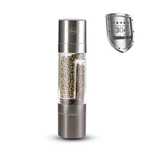 efluky – Macinino per sale e pepe 2 in 1, in acciaio inox 304 di alta qualità, con meccanismo regolabile in ceramica per sale, pepe, peperoncino, peperoncino