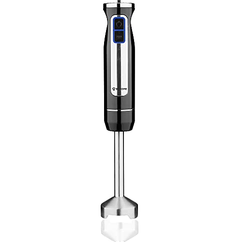 Frullatore a Immersione | Mixer a Immersione in Acciaio Inox 800W | Minipimer Nero 8 Velocità con Luce Led