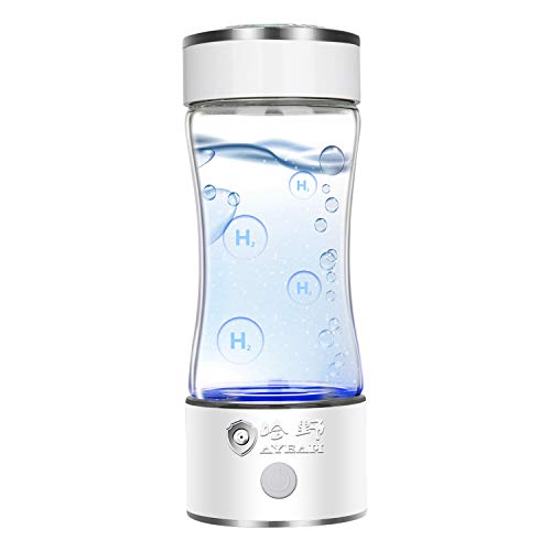 Bottiglia d’acqua per idrogeno portatile, con tecnologia SPE PEM ricaricabile, generatore d’acqua ionizzata, anti invecchiamento, antiossidante, bottiglia in vetro da 350 ml, bianco