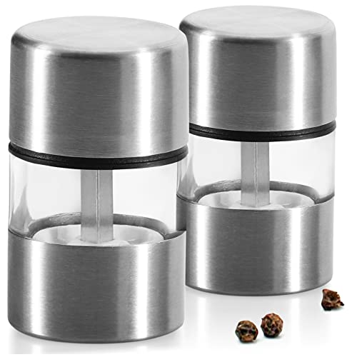 COM-FOUR® 2x Mini macina sale e pepe in acciaio inossidabile con smerigliatrice ceramica – accessori per la cucina – macina sale, pepe e spezie (02 pezzi – mini)