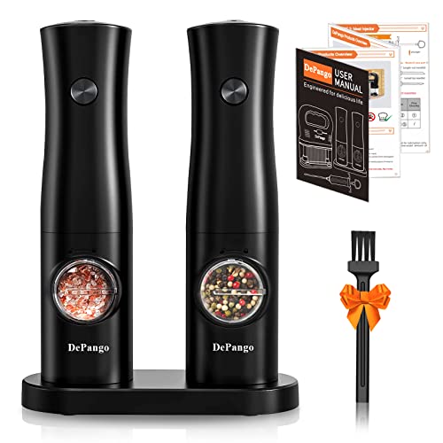 DePango Macina Pepe Elettrico, Macina Sale Pepe Elettrico, Macinapepe Elettrico a Batteria con ruvidità regolabile su 5 livelli, luce LED e vassoio portaoggetti (2 pacchi)