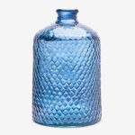 Grande bottiglia di vetro riciclato blu scuro con design a scaglie in rilievo – Caraffa di vetro in stile mediterraneo realizzata a mano per l’arredamento, il vaso o il contenitore.