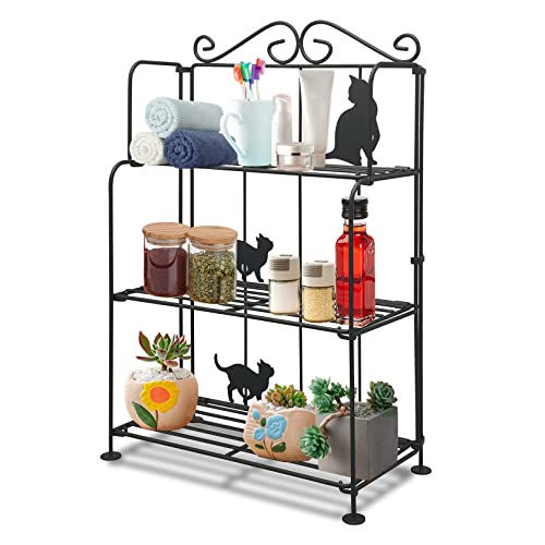 HILEYOLLA Supporto Porta Spezie per Cucina,Portaspezie Salvaspazio Organizzatore Metallo 3-Tier con Motivo Gatto Nero Scaffale Spezie Decorativo Conservazione Cosmetici Organizzazione Rimovibile
