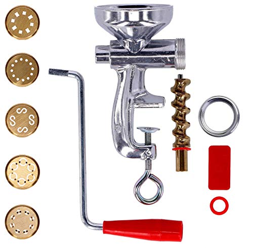 Torchio per Pasta Fresca con Ghiera in Alluminio e 5 Trafile in Ottone | per Spaghetti, Maccheroni, Bucatini, Caserecce e Chitarra | Pasta Maker
